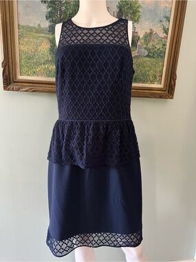 Daniel Cremieux Navy Lace Overlay Shift Dress